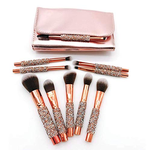 Luxury Makeup Brushes Set 10pcs Diamond Studded Handle Design Crystal Makeup Brush for Face and Eyes Make up Brush Professional Foundation Concealer Eyeshadow Cosmetic Tools