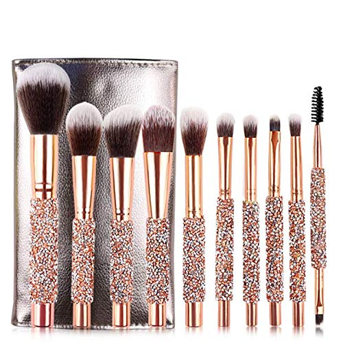 Luxury Makeup Brushes Set 10pcs Diamond Studded Handle Design Crystal Makeup Brush for Face and Eyes Make up Brush Professional Foundation Concealer Eyeshadow Cosmetic Tools