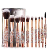 Luxury Makeup Brushes Set 10pcs Diamond Studded Handle Design Crystal Makeup Brush for Face and Eyes Make up Brush Professional Foundation Concealer Eyeshadow Cosmetic Tools