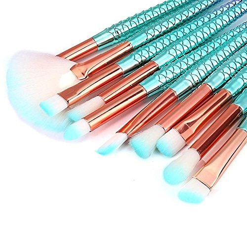 Funfunman Makeup Brushes 11PCS Make Up Foundation Eyebrow Eyeliner Blush Cosmetic Concealer Brushes(Mermaid Colorful)