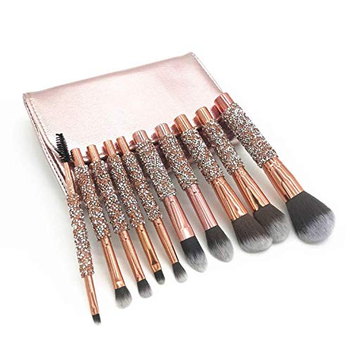 Luxury Makeup Brushes Set 10pcs Diamond Studded Handle Design Crystal Makeup Brush for Face and Eyes Make up Brush Professional Foundation Concealer Eyeshadow Cosmetic Tools