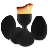 BEAKEY 3+1 Pcs Makeup Sponges with Kabuki Contour Brush, Professional Beauty Sponge Blenders with 3 Shapes, Perfect for Liquid Foundation, Cream and Powder (3 Sponges+ 1 Contour Brush)
