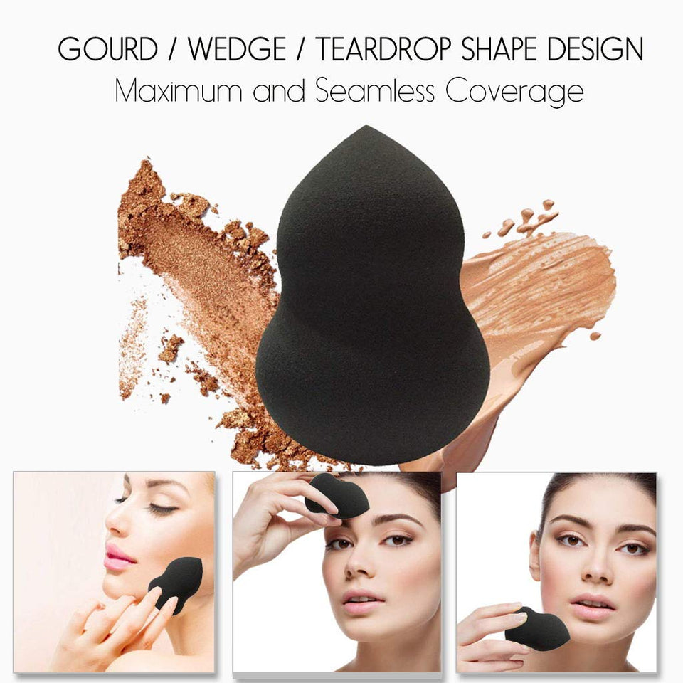 BEAKEY 3+1 Pcs Makeup Sponges with Kabuki Contour Brush, Professional Beauty Sponge Blenders with 3 Shapes, Perfect for Liquid Foundation, Cream and Powder (3 Sponges+ 1 Contour Brush)