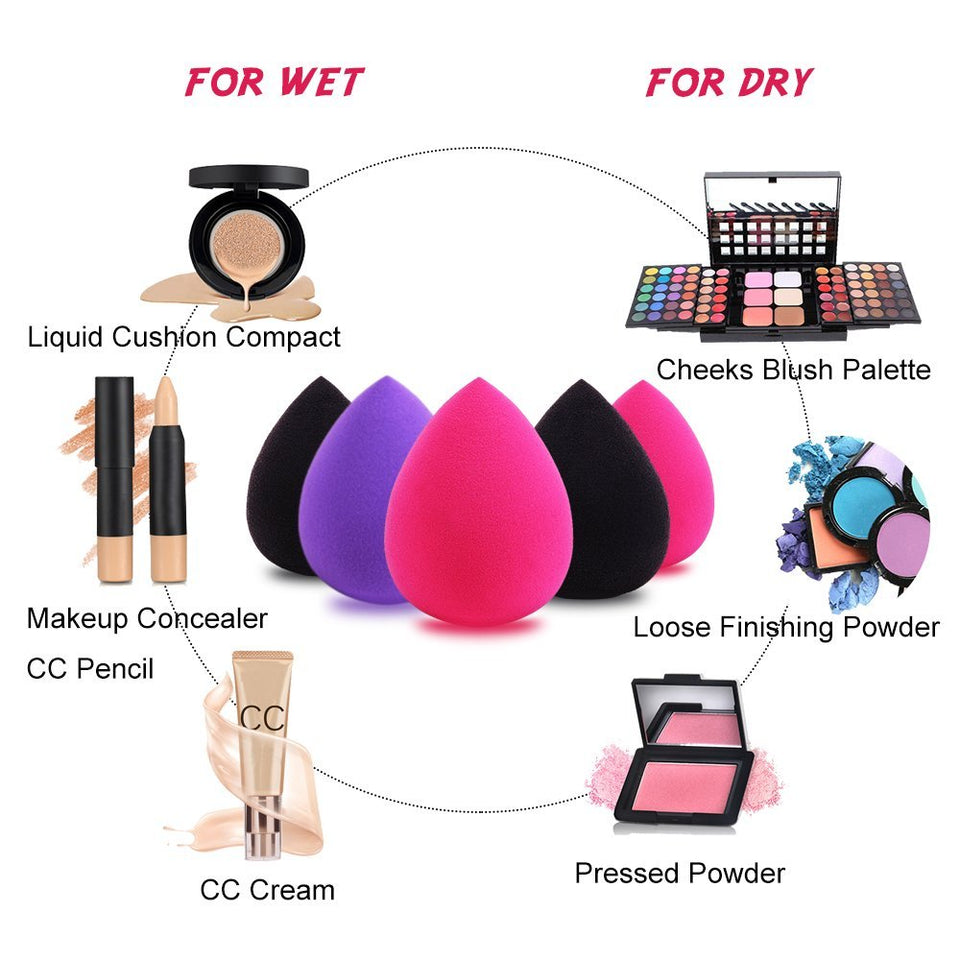 Flexible Makeup Blenders Foundation Essence Beauty Cosmetic Sponges Set for Concealer & Pressed Powder,latex free,Multi-Color,5PACK
