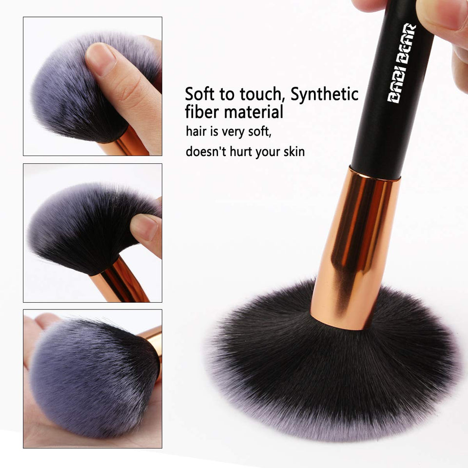 BABI BEAR 15 PCs Makeup Brushes Set Premium Synthetic Kabuki Foundation Brush Professional Wooden Handle Makeup Brush with Makeup Sponge Brush Cleaner and Travel Makeup Bag (15+3pcs,Rose Gold)