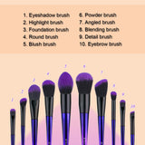 Stellaire Chern Makeup Brush Set, 10 Pcs Premium Synthetic Cosmetic Brushes, Foundation Blending Blush Powder Eye Shadow Make Up Brushes Kit - Purple & Black
