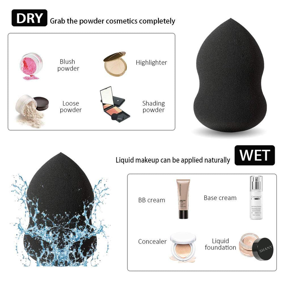 BEAKEY 3+1 Pcs Makeup Sponges with Kabuki Contour Brush, Professional Beauty Sponge Blenders with 3 Shapes, Perfect for Liquid Foundation, Cream and Powder (3 Sponges+ 1 Contour Brush)