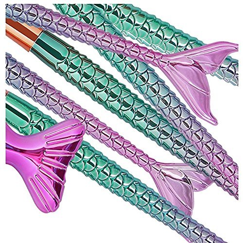 Funfunman Makeup Brushes 11PCS Make Up Foundation Eyebrow Eyeliner Blush Cosmetic Concealer Brushes(Mermaid Colorful)