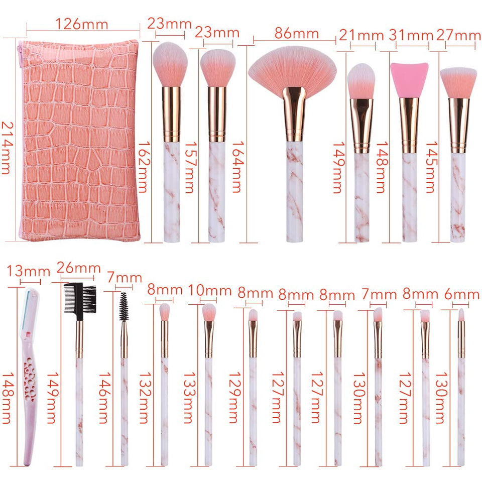 Makeup Brushes ALLFY 16 Pcs Premium Synthetic Foundation Eyeshadow Face Brushes Set for Powder Cream Liquid with Silicone Facial Mask Brush Eyebrow Razor PU Cosmetic Bag Pink