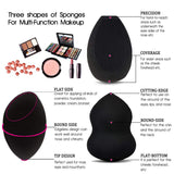BEAKEY 3+1 Pcs Makeup Sponges with Kabuki Contour Brush, Professional Beauty Sponge Blenders with 3 Shapes, Perfect for Liquid Foundation, Cream and Powder (3 Sponges+ 1 Contour Brush)