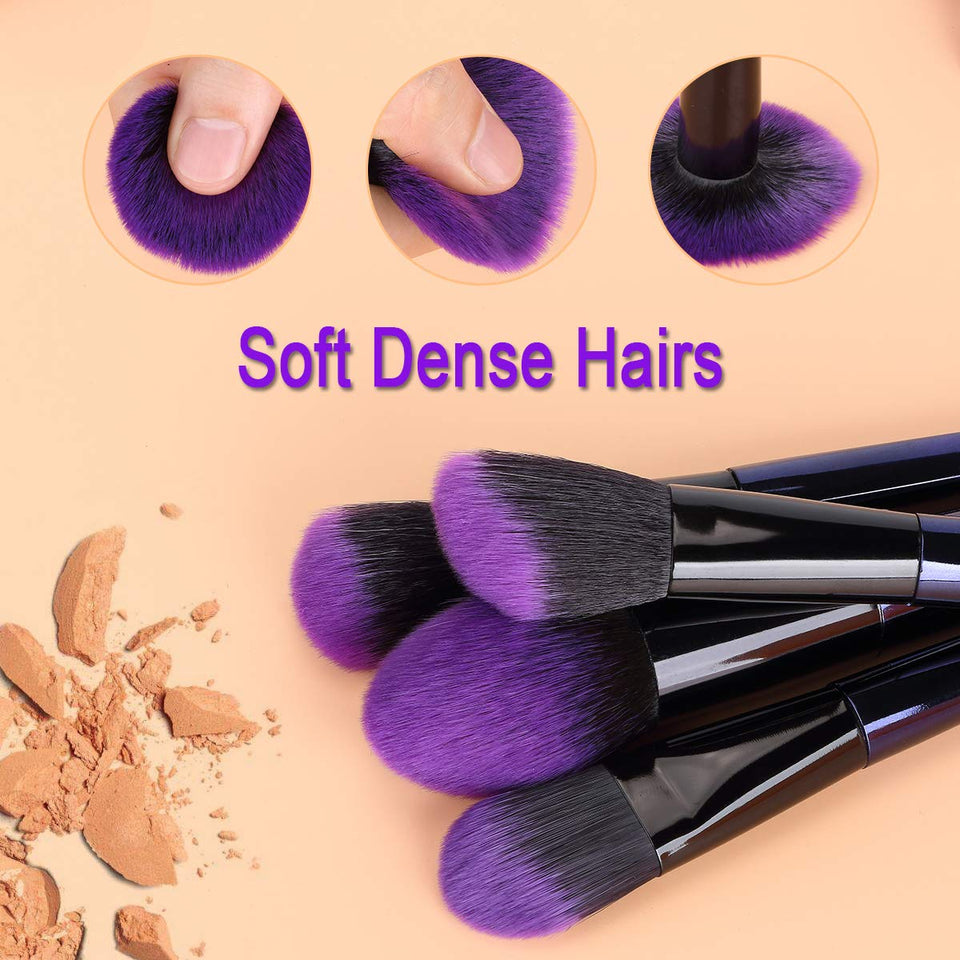 Stellaire Chern Makeup Brush Set, 10 Pcs Premium Synthetic Cosmetic Brushes, Foundation Blending Blush Powder Eye Shadow Make Up Brushes Kit - Purple & Black