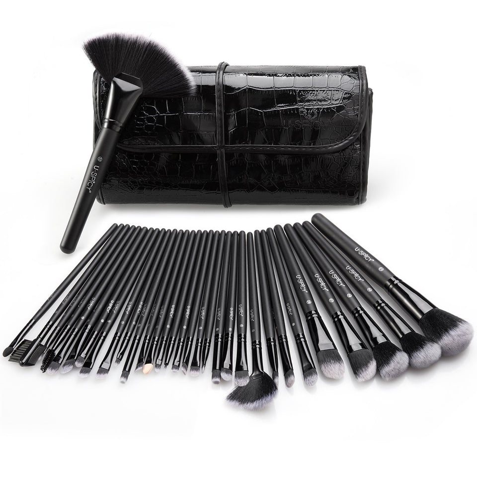 Makeup Brush Set, USpicy 32 Pieces Professional Makeup Brushes Essential Cosmetics With Case, Face Eye Shadow Eyeliner Foundation Blush Lip Powder Liquid Cream Blending Brush