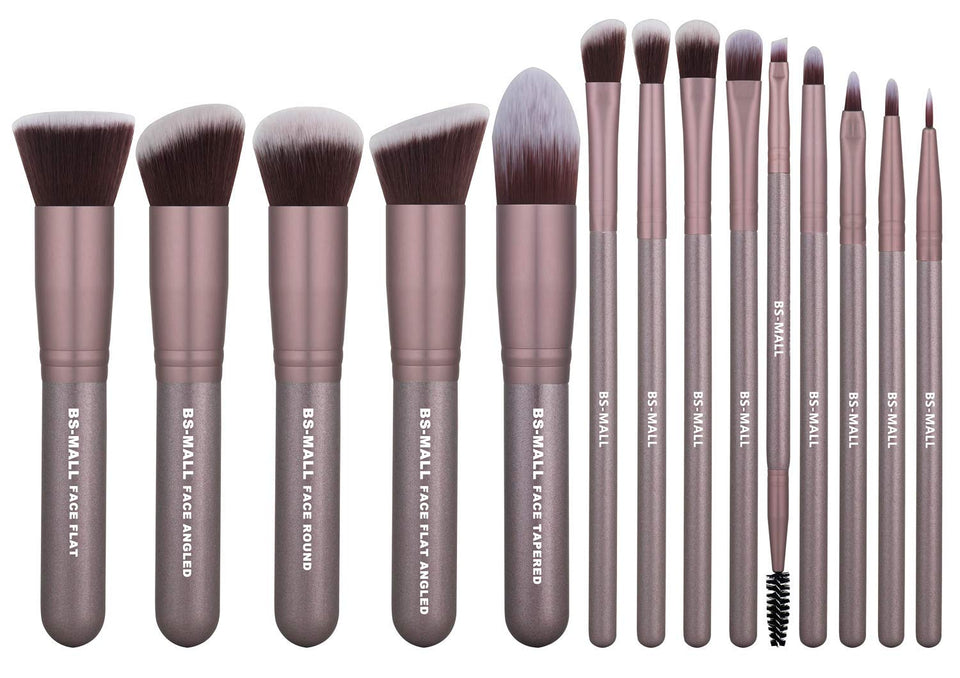 BS-MALL(TM) Makeup Brushes Premium 14 Pcs Synthetic Foundation Powder Concealers Eye Shadows Silver Black Makeup Brush Sets (Ypurple)
