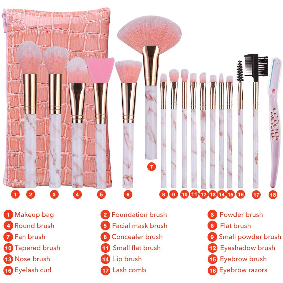 Makeup Brushes ALLFY 16 Pcs Premium Synthetic Foundation Eyeshadow Face Brushes Set for Powder Cream Liquid with Silicone Facial Mask Brush Eyebrow Razor PU Cosmetic Bag Pink