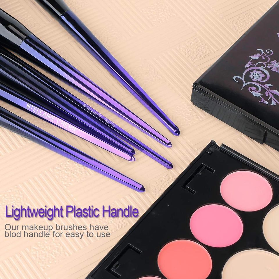 Stellaire Chern Makeup Brush Set, 10 Pcs Premium Synthetic Cosmetic Brushes, Foundation Blending Blush Powder Eye Shadow Make Up Brushes Kit - Purple & Black
