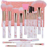 Makeup Brushes ALLFY 16 Pcs Premium Synthetic Foundation Eyeshadow Face Brushes Set for Powder Cream Liquid with Silicone Facial Mask Brush Eyebrow Razor PU Cosmetic Bag Pink