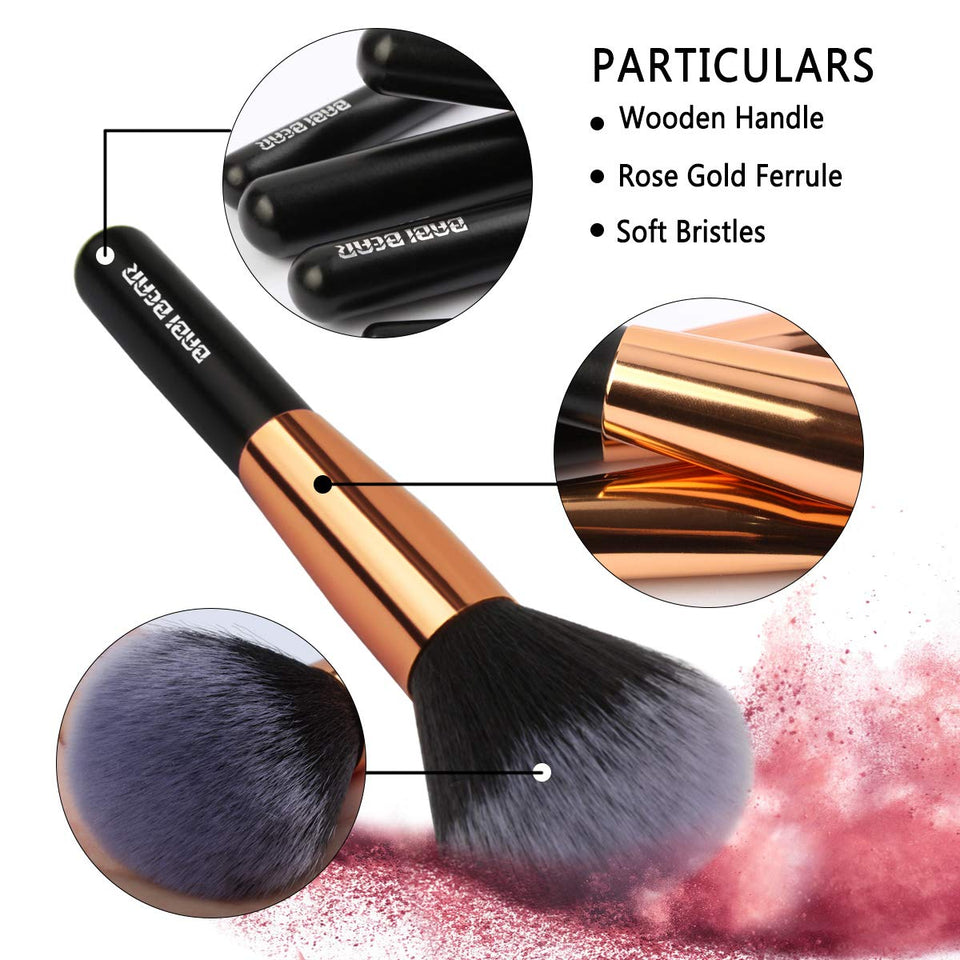 BABI BEAR 15 PCs Makeup Brushes Set Premium Synthetic Kabuki Foundation Brush Professional Wooden Handle Makeup Brush with Makeup Sponge Brush Cleaner and Travel Makeup Bag (15+3pcs,Rose Gold)