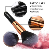 BABI BEAR 15 PCs Makeup Brushes Set Premium Synthetic Kabuki Foundation Brush Professional Wooden Handle Makeup Brush with Makeup Sponge Brush Cleaner and Travel Makeup Bag (15+3pcs,Rose Gold)
