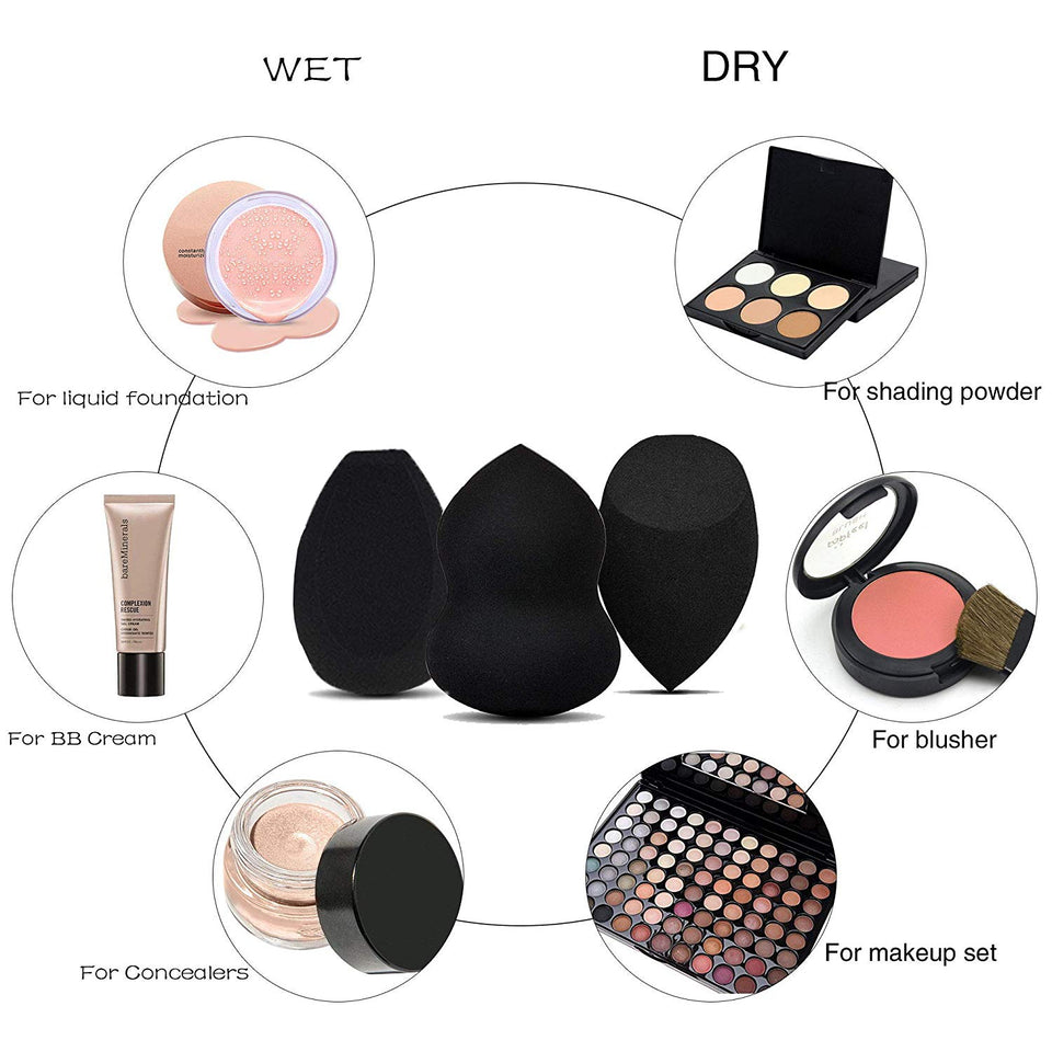 BEAKEY 3+1 Pcs Makeup Sponges with Kabuki Contour Brush, Professional Beauty Sponge Blenders with 3 Shapes, Perfect for Liquid Foundation, Cream and Powder (3 Sponges+ 1 Contour Brush)